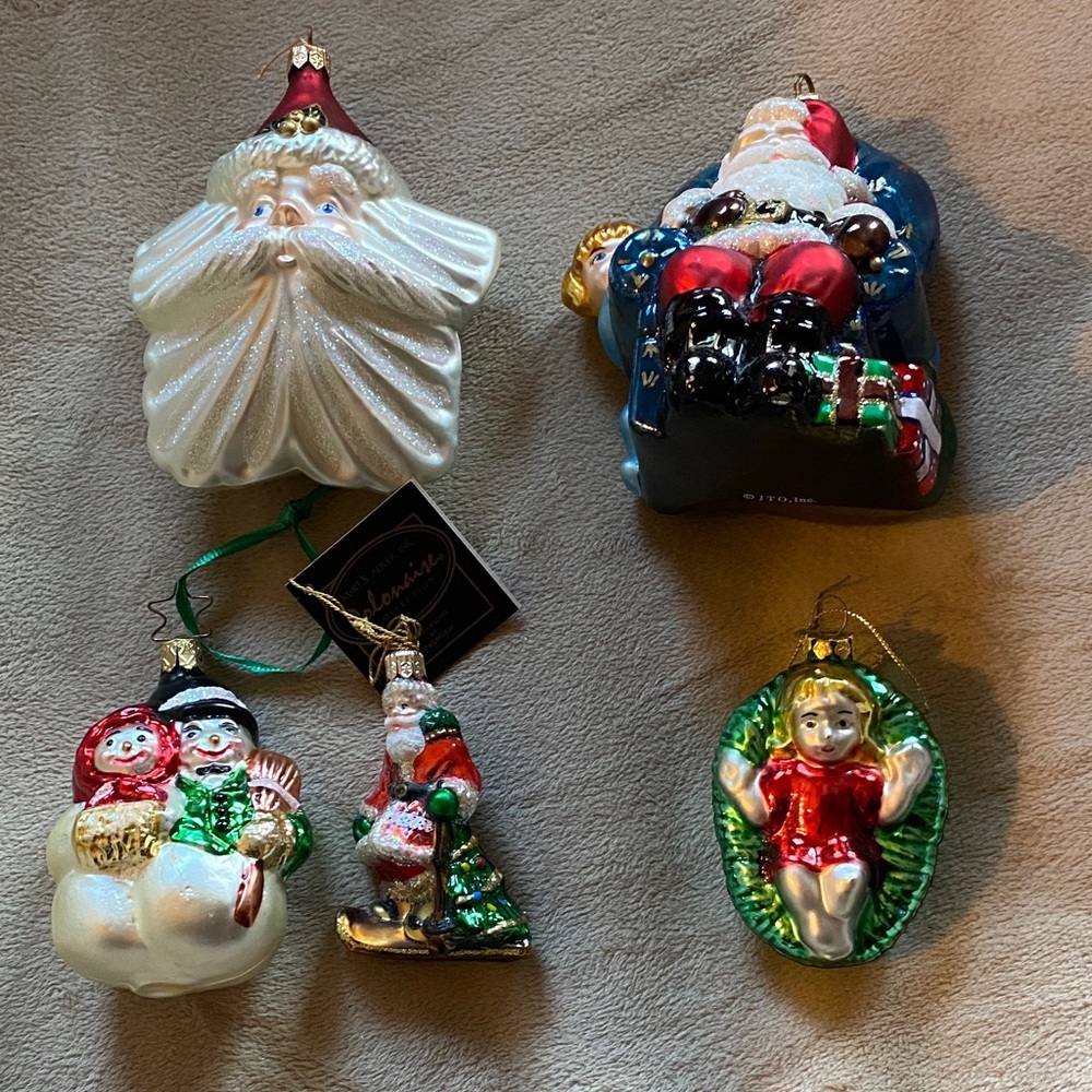 Vintage blown glass Festive Ornament Collection - Red, Green, White